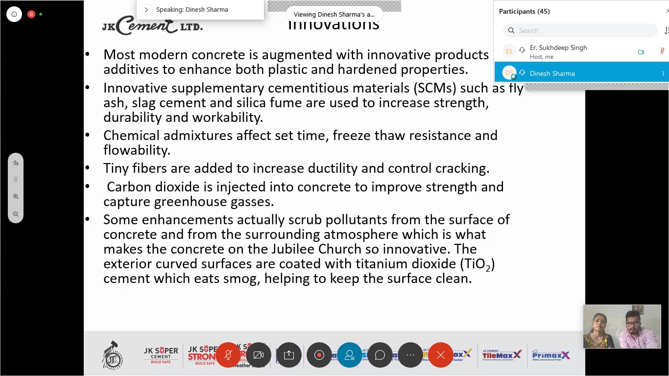 Expert Lecture on "Innovations in Concrete Technology" by JK Cement Ltd.